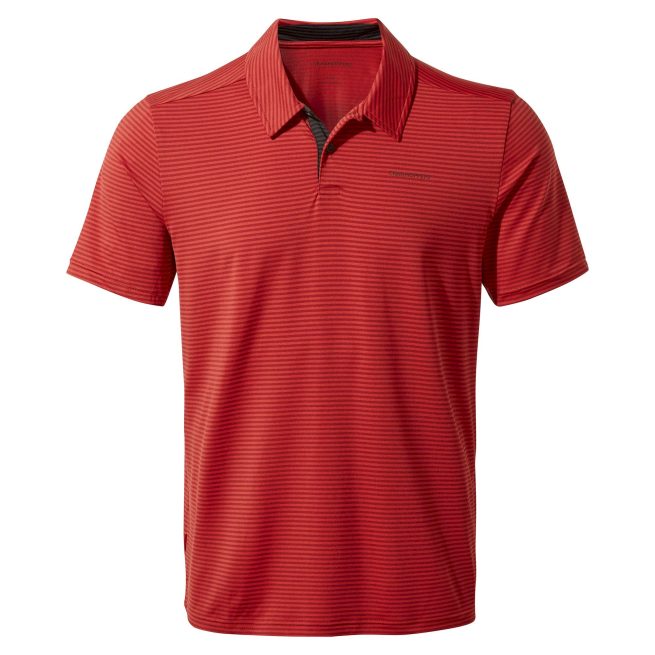 Craghoppers Men's NosiLife Pro Short Sleeved Polo Pompeian Red Stripe